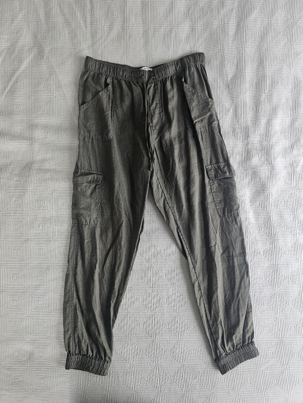 Women's Olive Cargo Jogger Pants - Casual Everyday Wear, 100% Linen